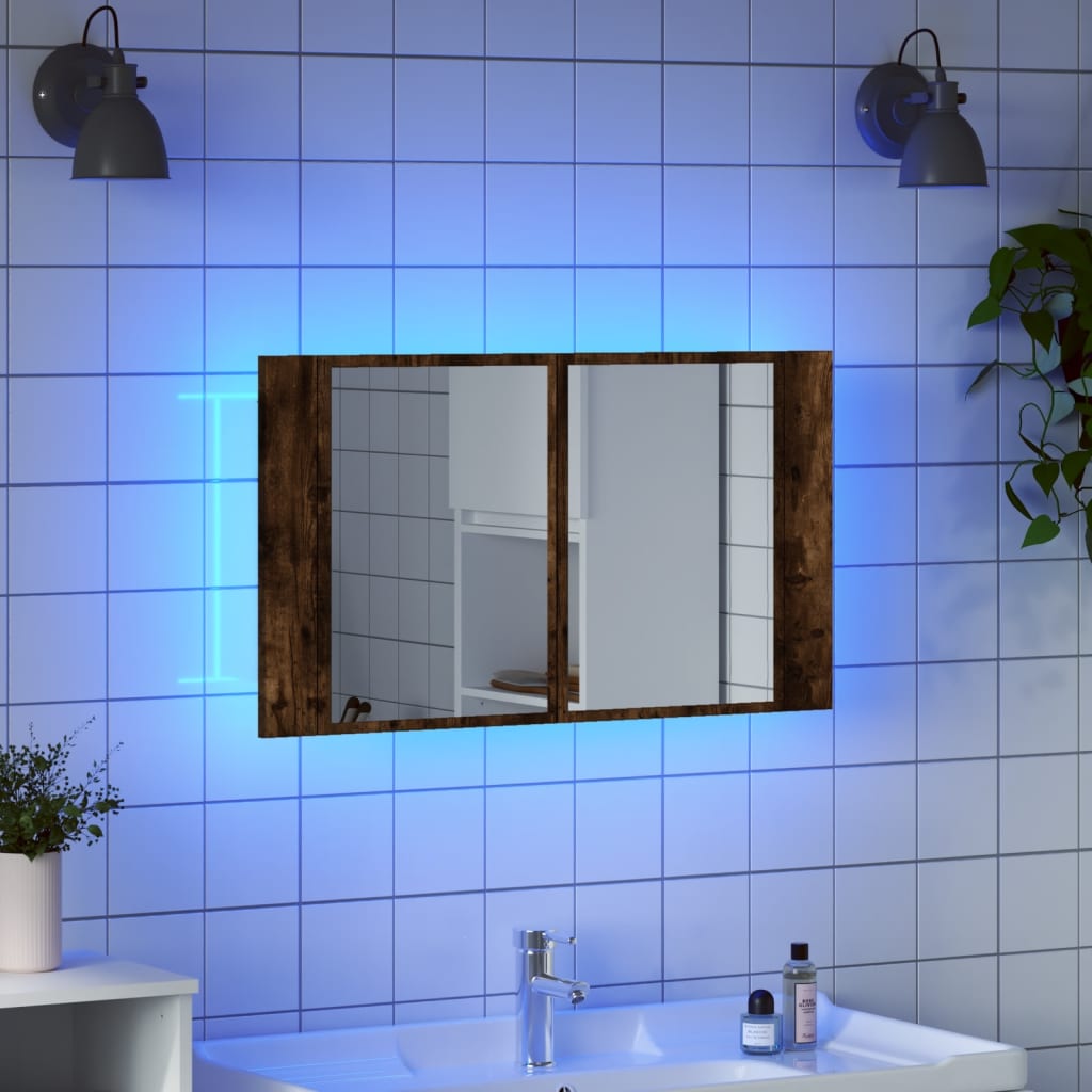 vidaXL LED kopalniška omarica z ogledalom dim. hrast 80x12x45 akril