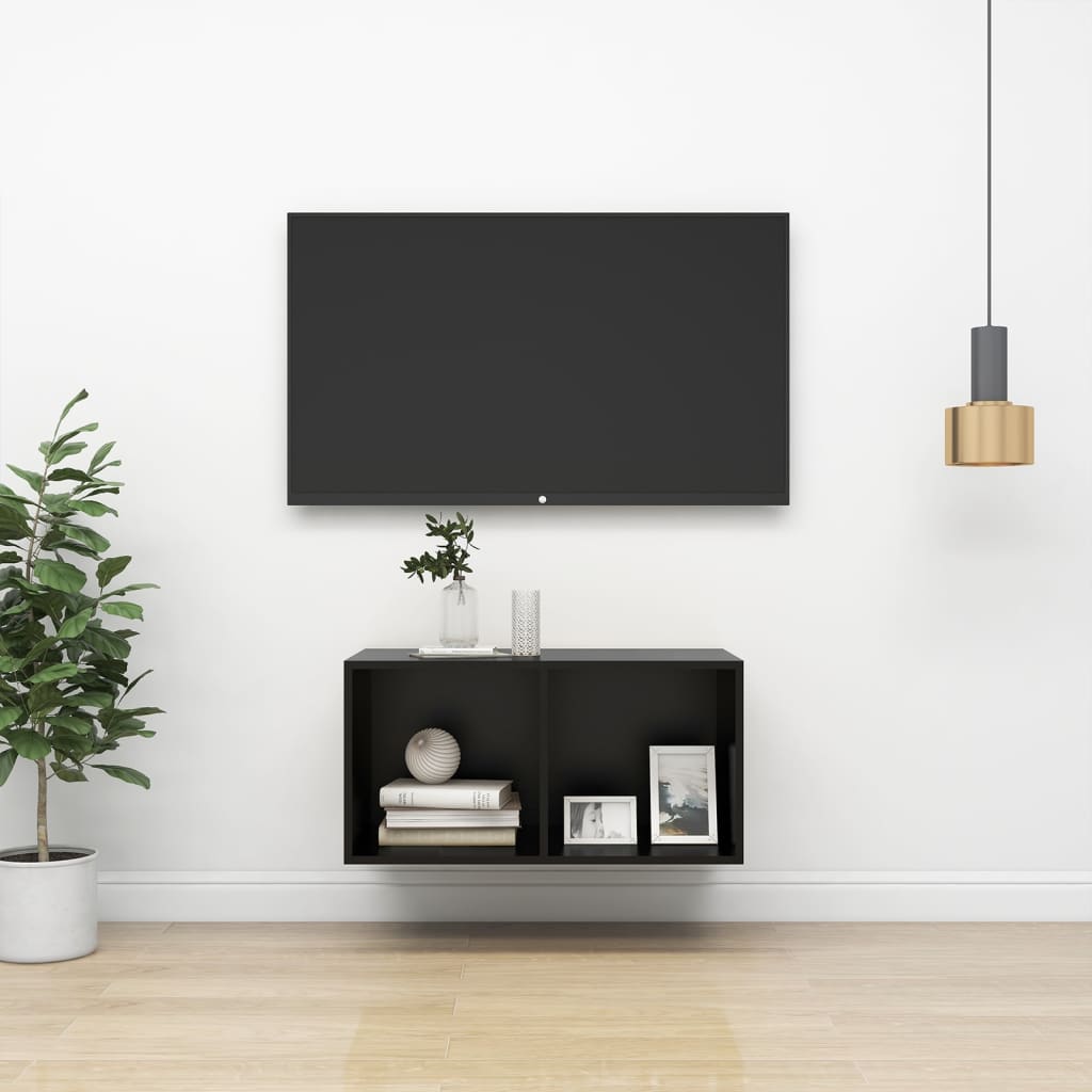 vidaXL Stenska TV omarica črna 37x37x72 cm iverna plošča