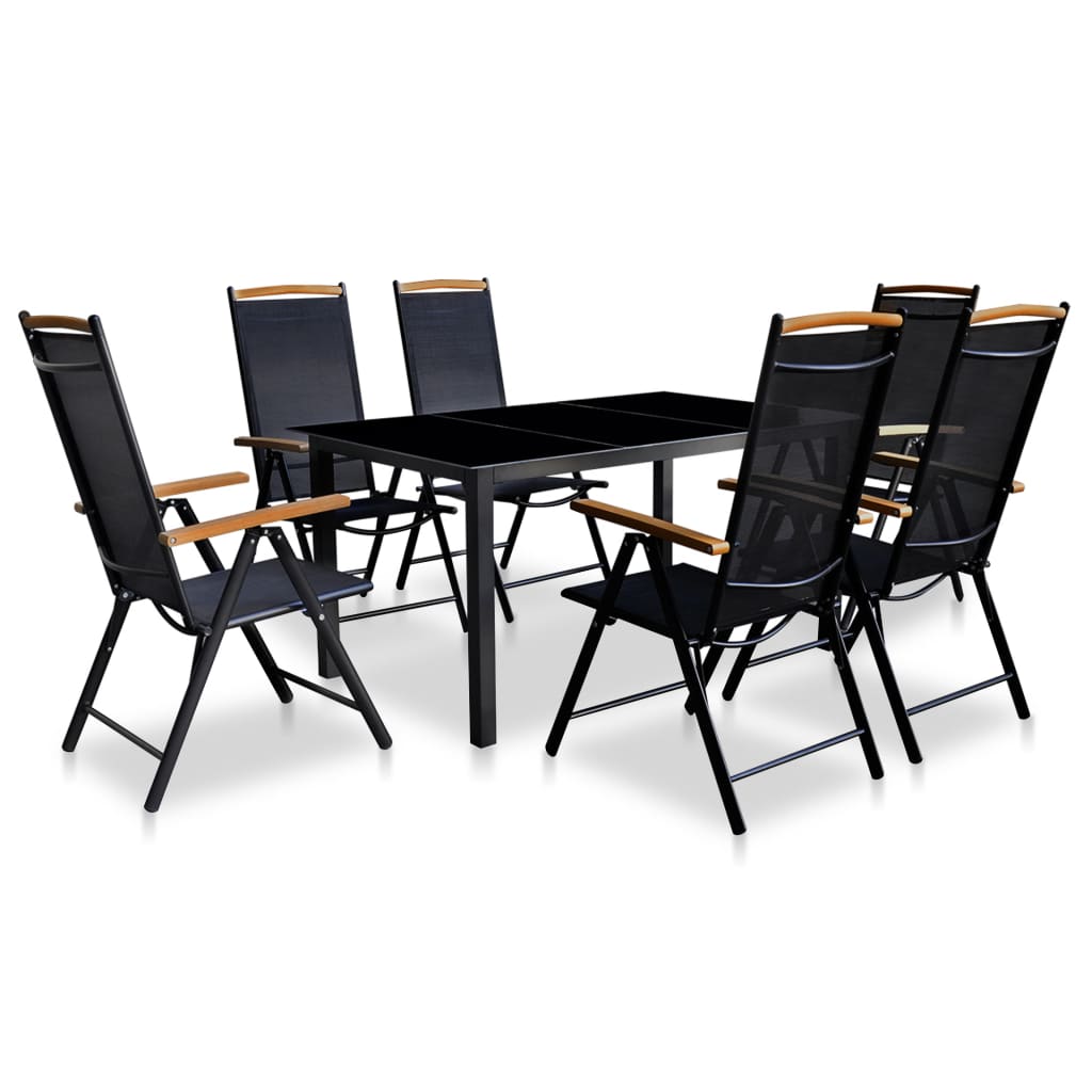 vidaXL Zunanja jedilna garnitura z zložljivimi stoli 7-delna alu črna