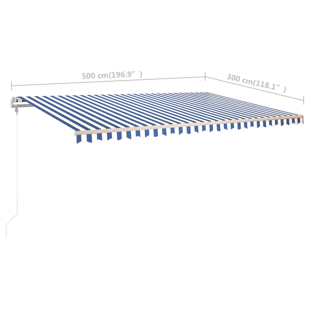 vidaXL Ročno zložljiva tenda s stebrički 5x3 m modra in bela