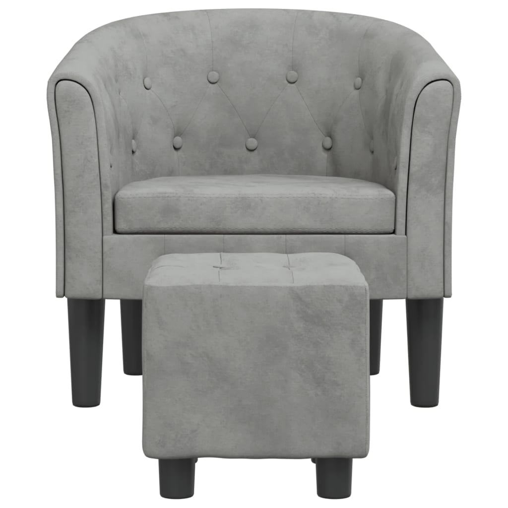 vidaXL Fotelj s stolčkom svetlo siv žamet