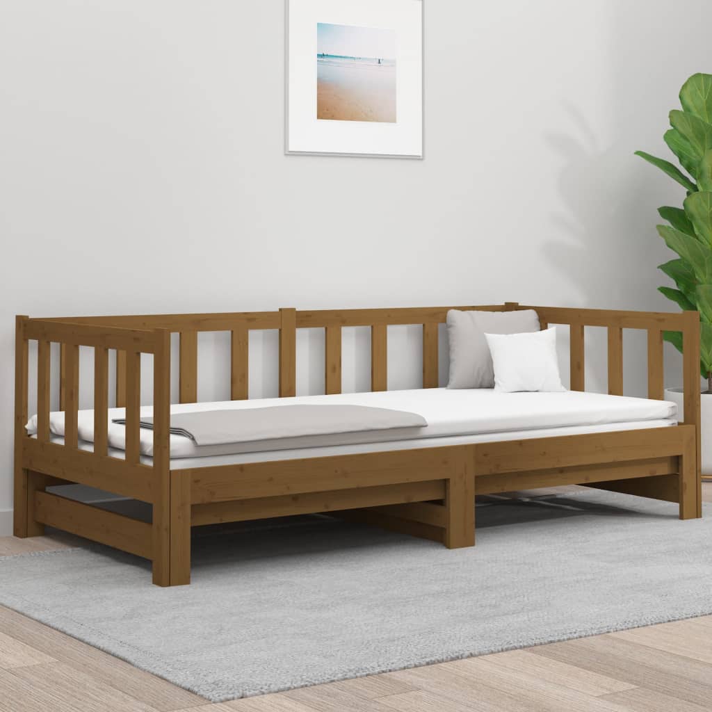 vidaXL Izvlečna dnevna postelja medeno rjava 2x(80x200) cm borovina