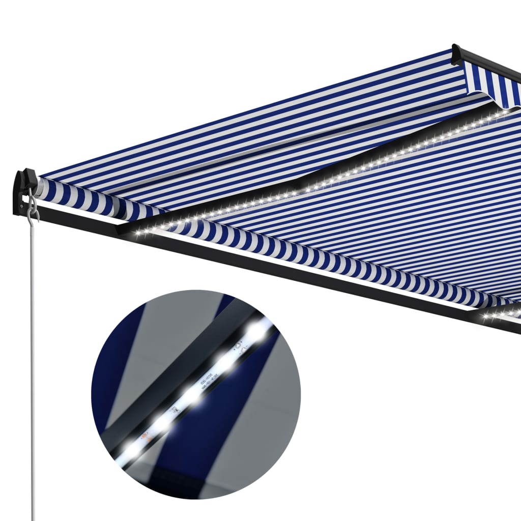 vidaXL Ročno zložljiva tenda LED 450x300 cm modra in bela