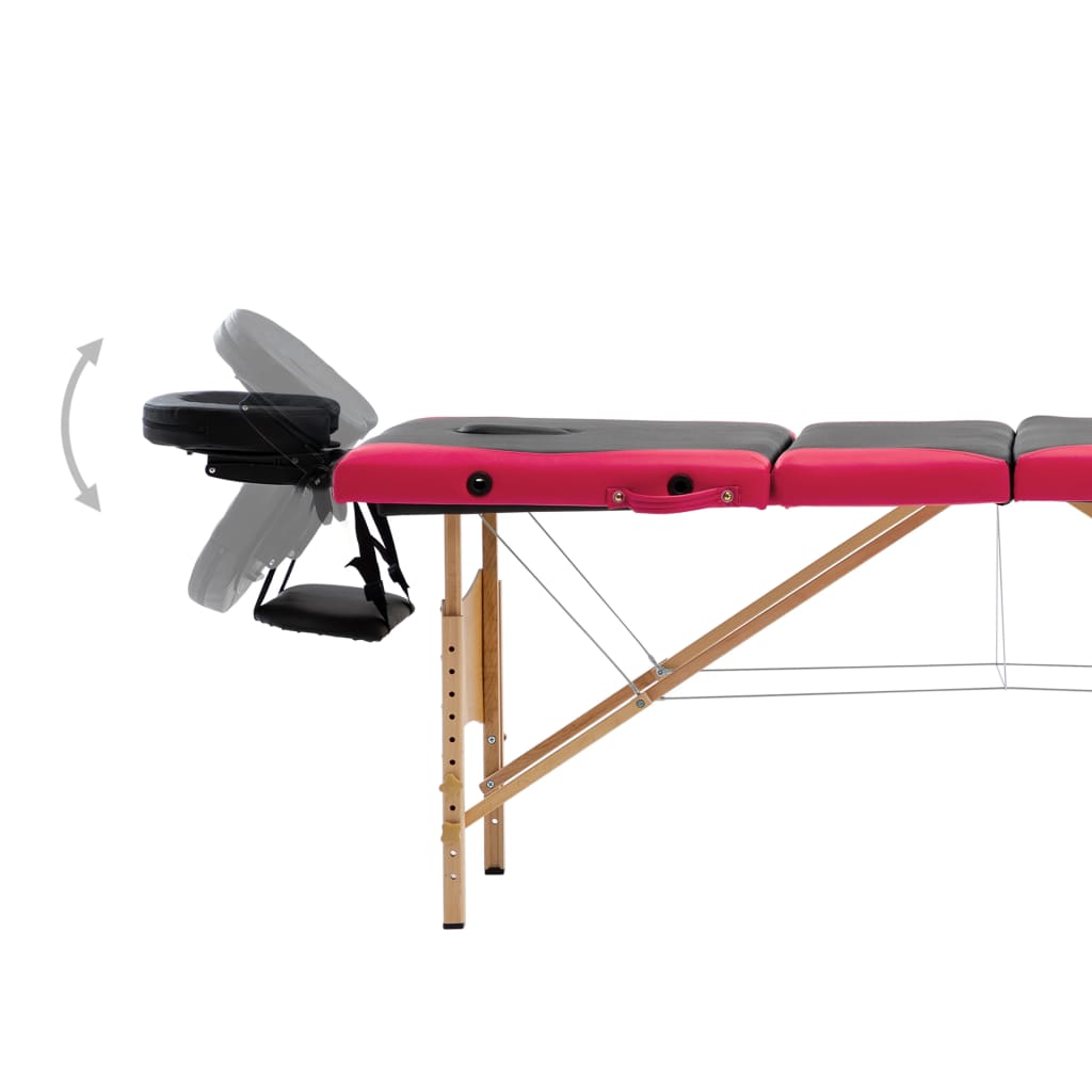 vidaXL Zložljiva masažna miza 4 cone les črna in roza