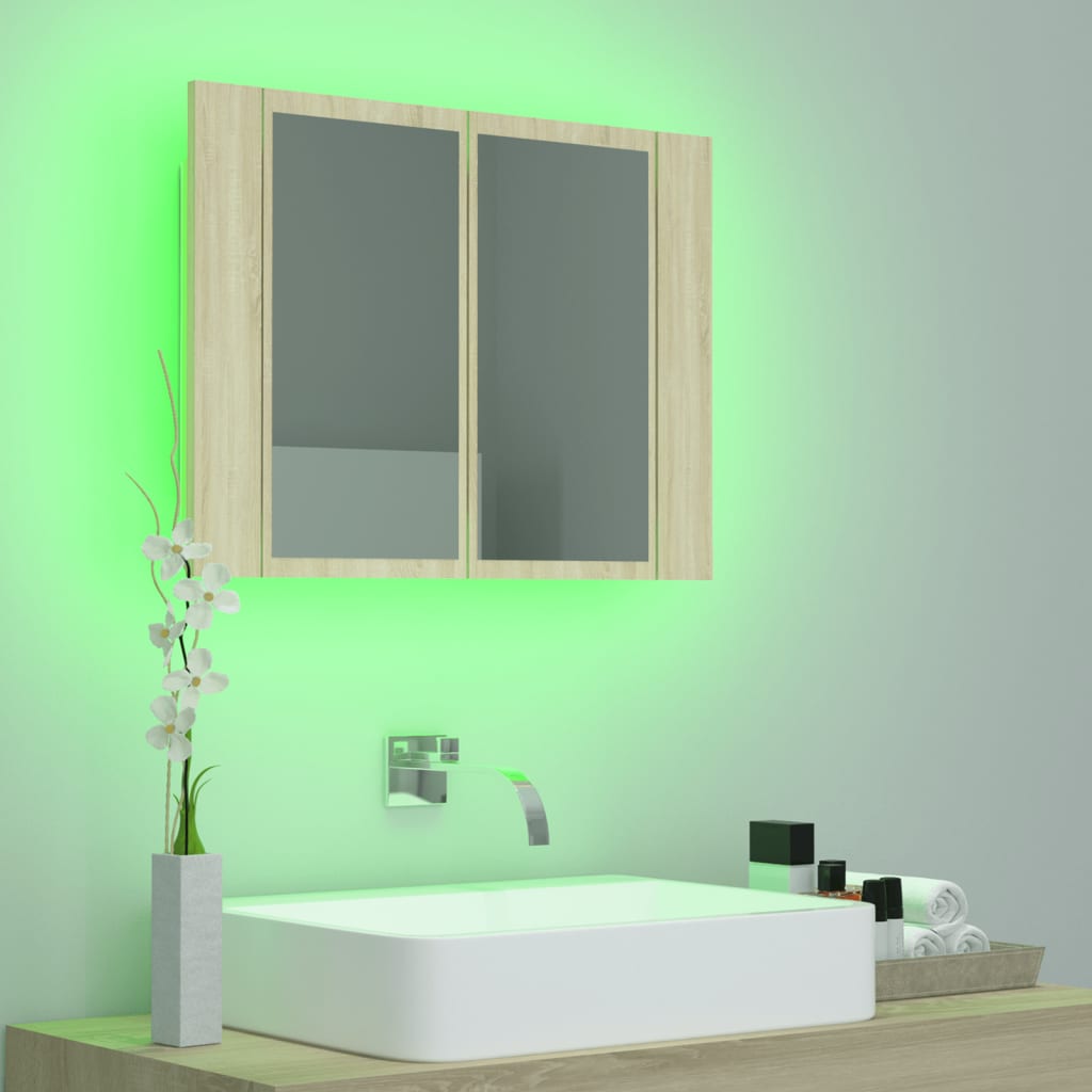 vidaXL LED kopalniška omarica z ogledalom sonoma hrast 60x12x45 akril