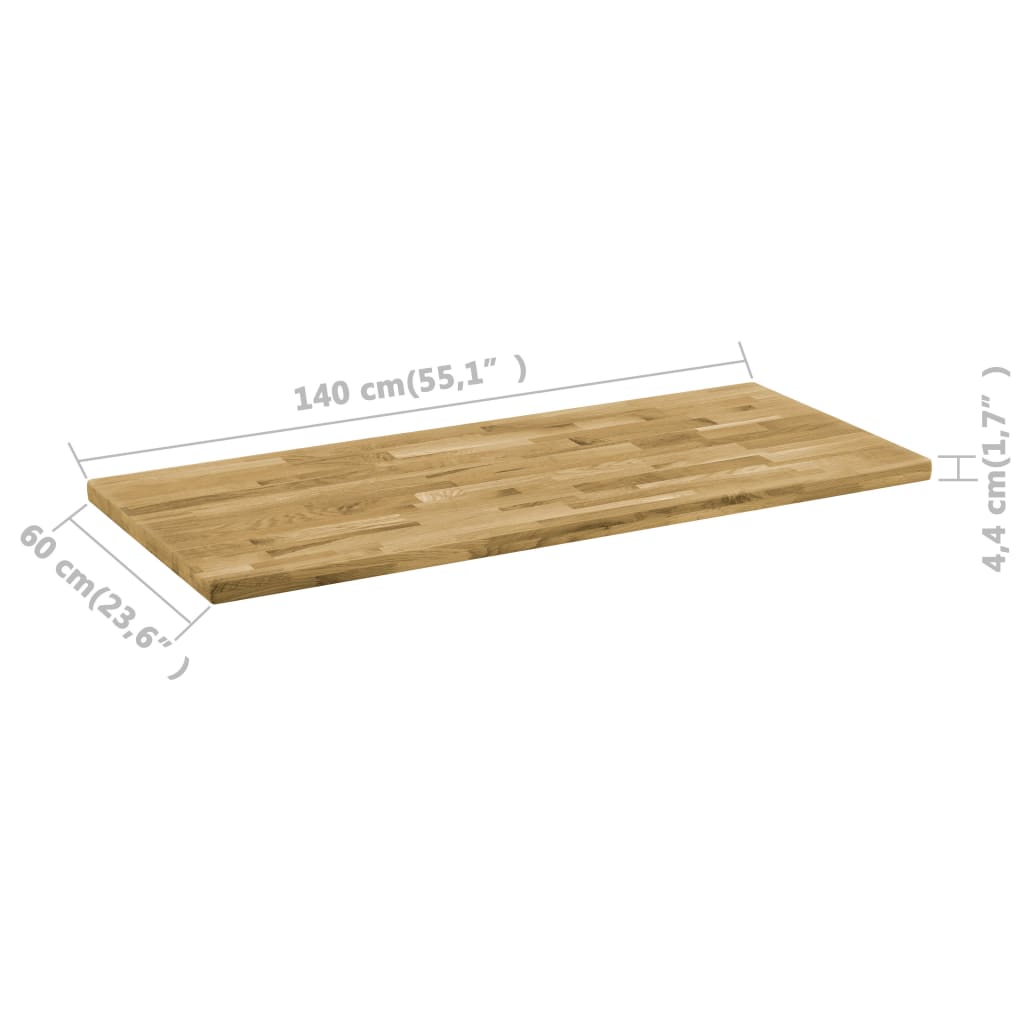 vidaXL Površina za mizo trden hrastov les pravokotna 44 mm 140x60 cm