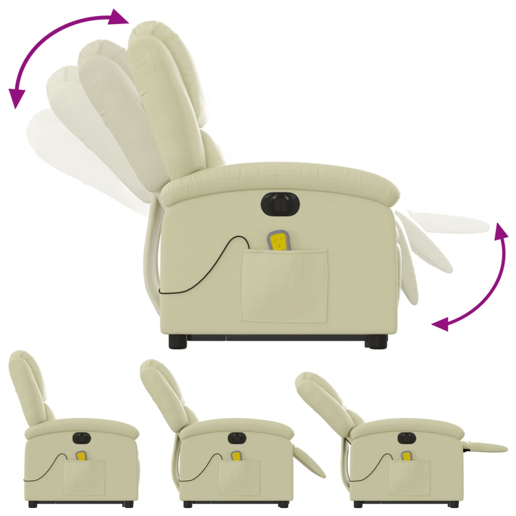 vidaXL Električni masažni stol s funkcijo vstajanja krem umetno usnje