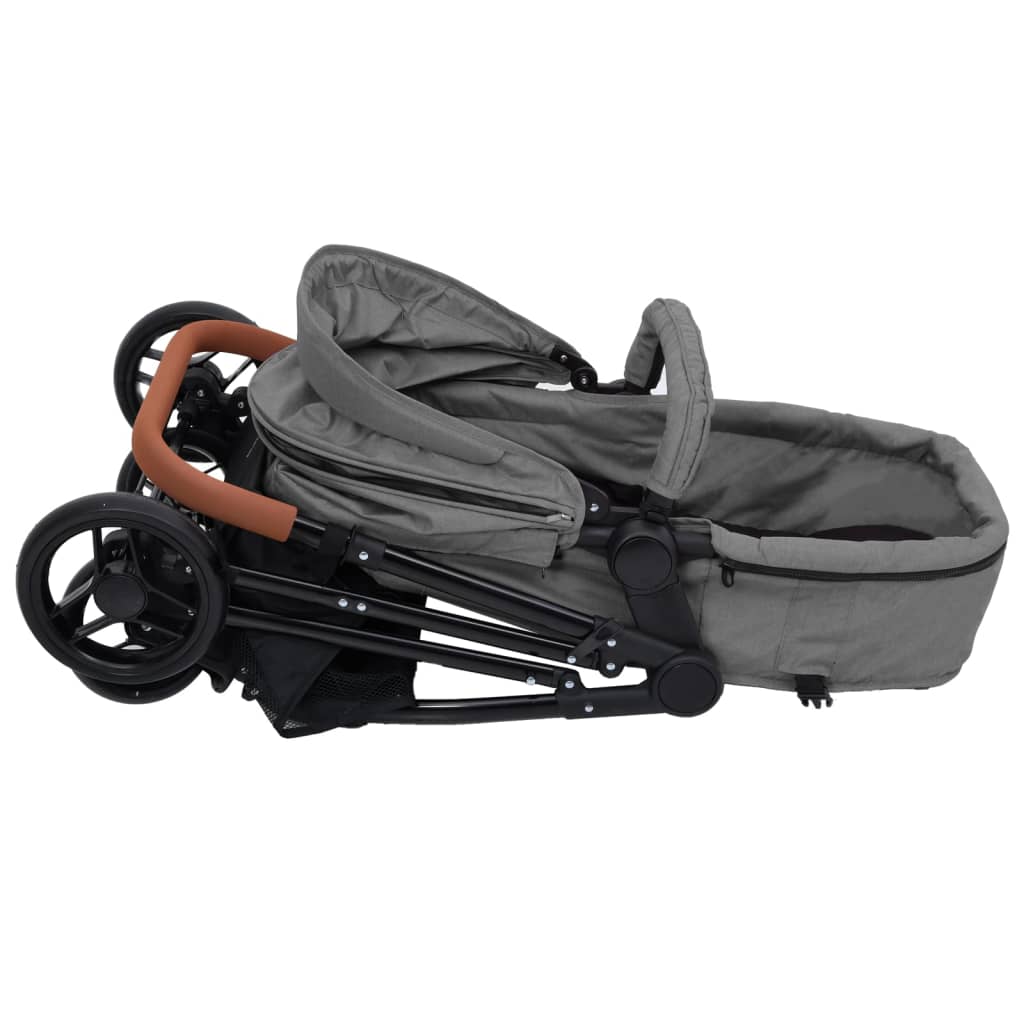 vidaXL Otroški voziček 2 v 1 svetlo siv in črn jeklen