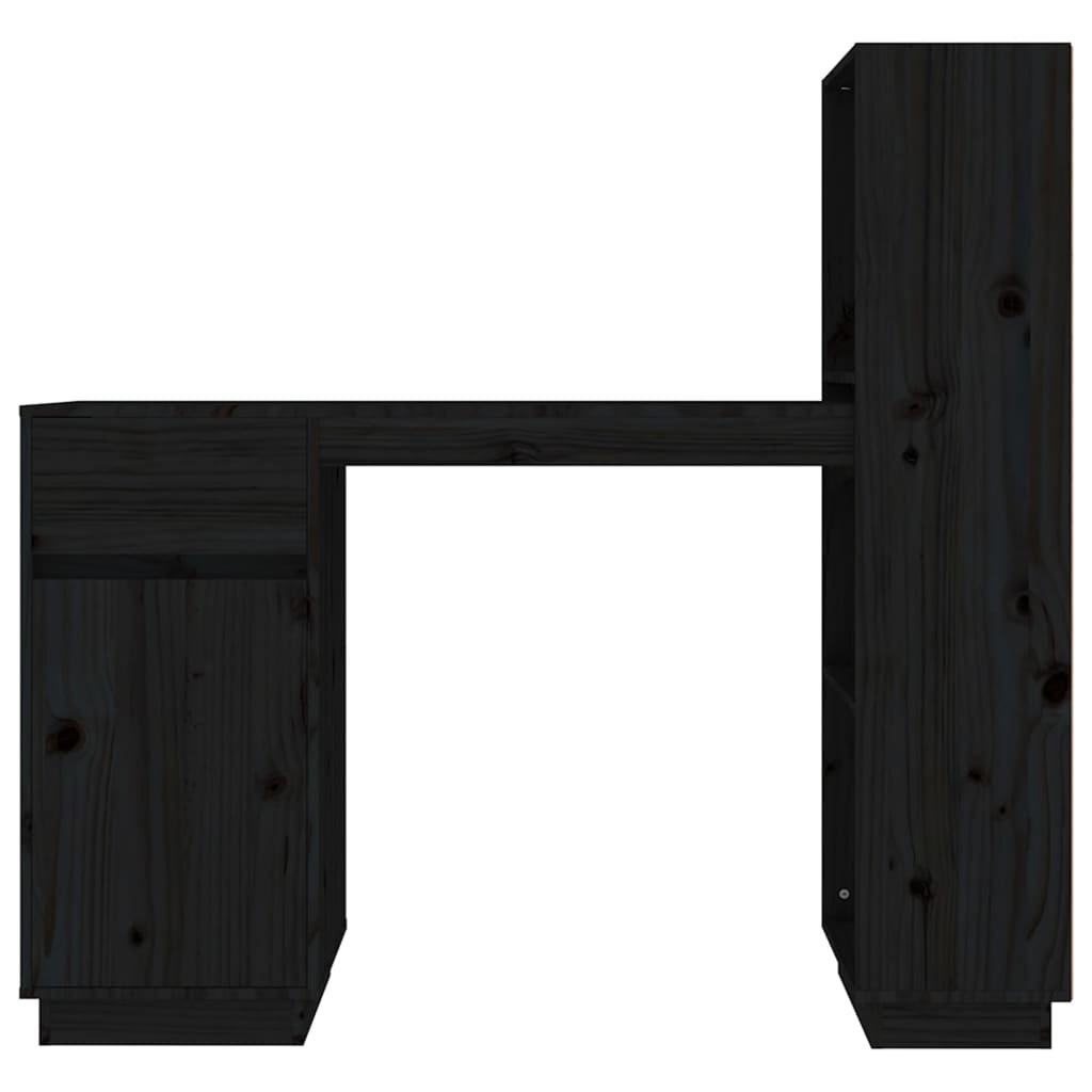 vidaXL Pisalna miza črna 110x53x117 cm trdna borovina