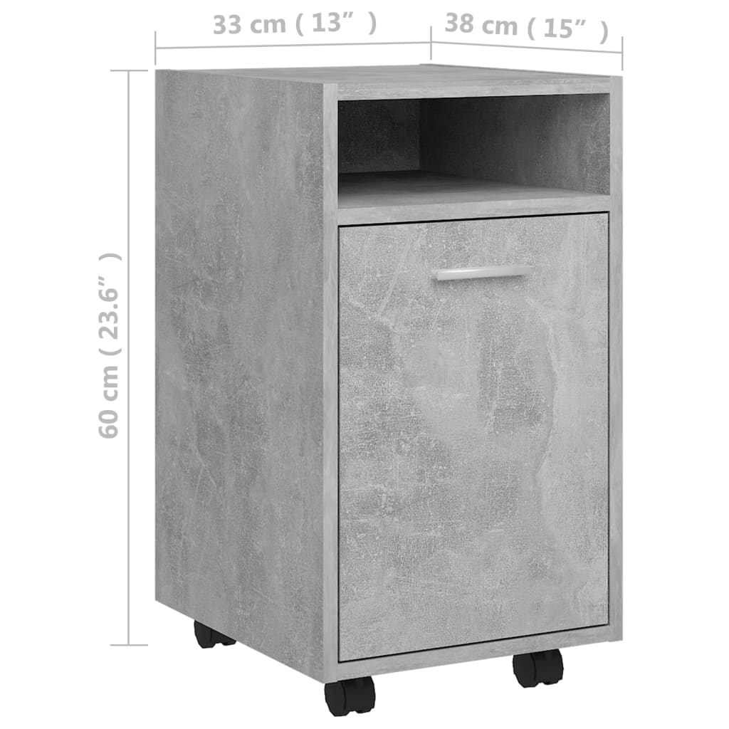vidaXL Stranska omarica s koleščki betonsko siva 33x38x60 cm