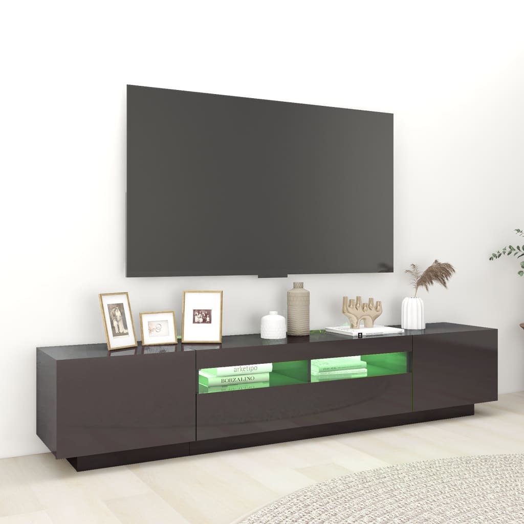 vidaXL TV omarica z LED lučkami visok sijaj siva 200x35x40 cm