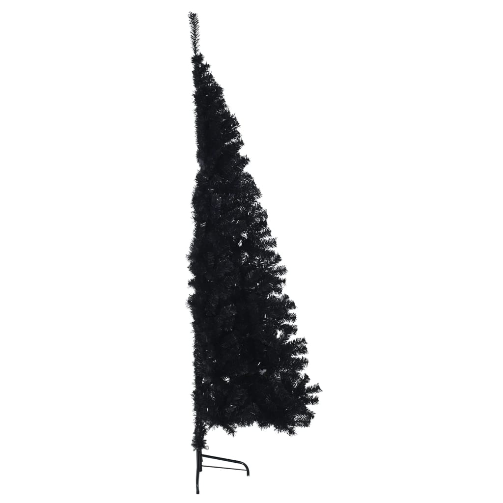 vidaXL Umetna polovična novoletna jelka s stojalom črna 180 cm PVC