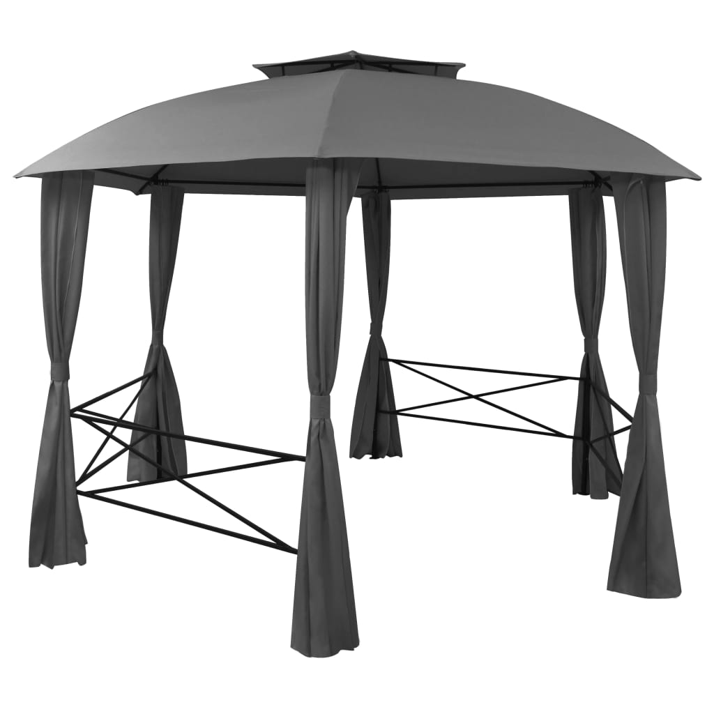 vidaXL Vrtni šotor/paviljon z zavesami šestkoten 360x265 cm