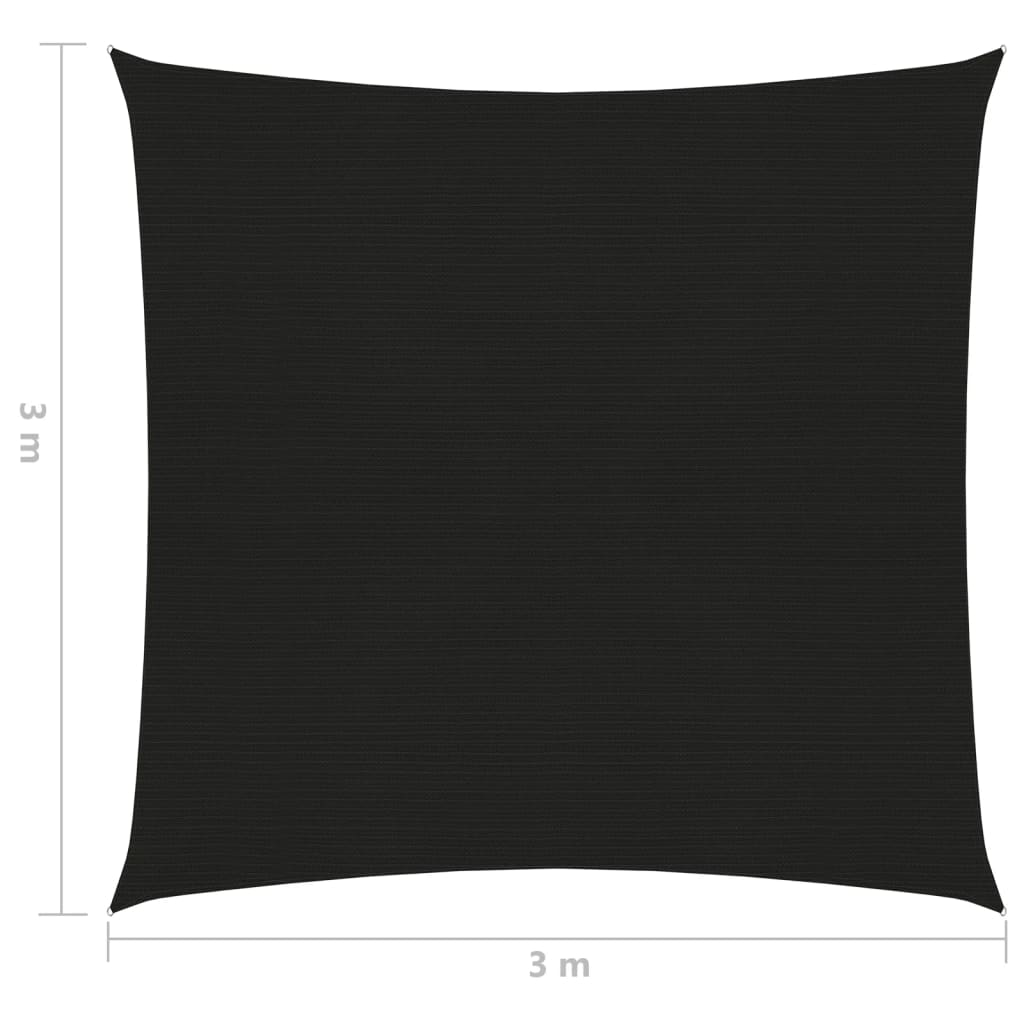 vidaXL Senčno jadro 160 g/m² črno 3x3 m HDPE