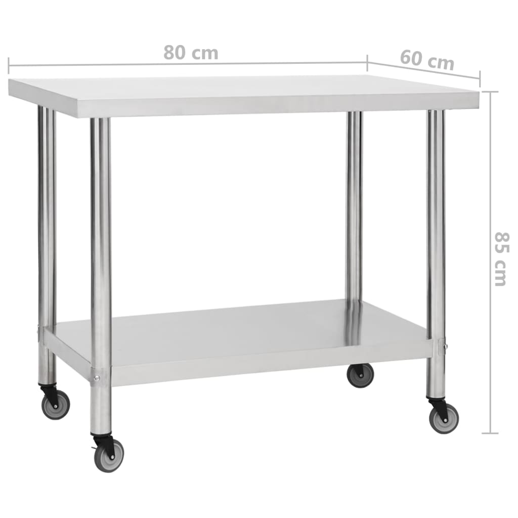 vidaXL Kuhinjska delovna miza s kolesi 80x60x85 cm nerjaveče jeklo