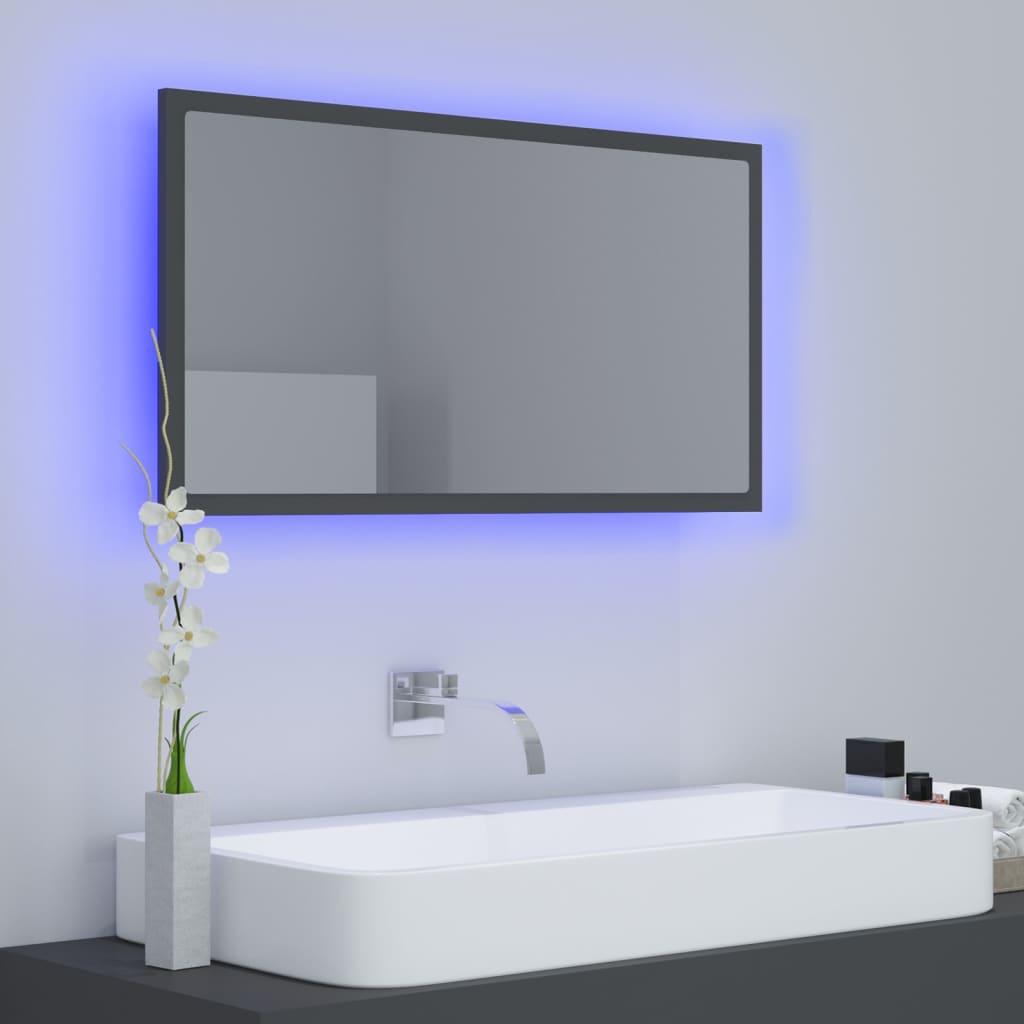 vidaXL LED kopalniško ogledalo sivo 80x8,5x37 cm akril