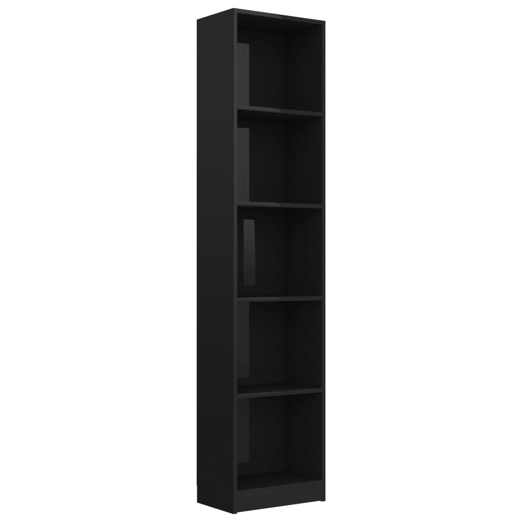 vidaXL Knjižna omara 5-nadstropna visok sijaj črna 40x24x175 cm