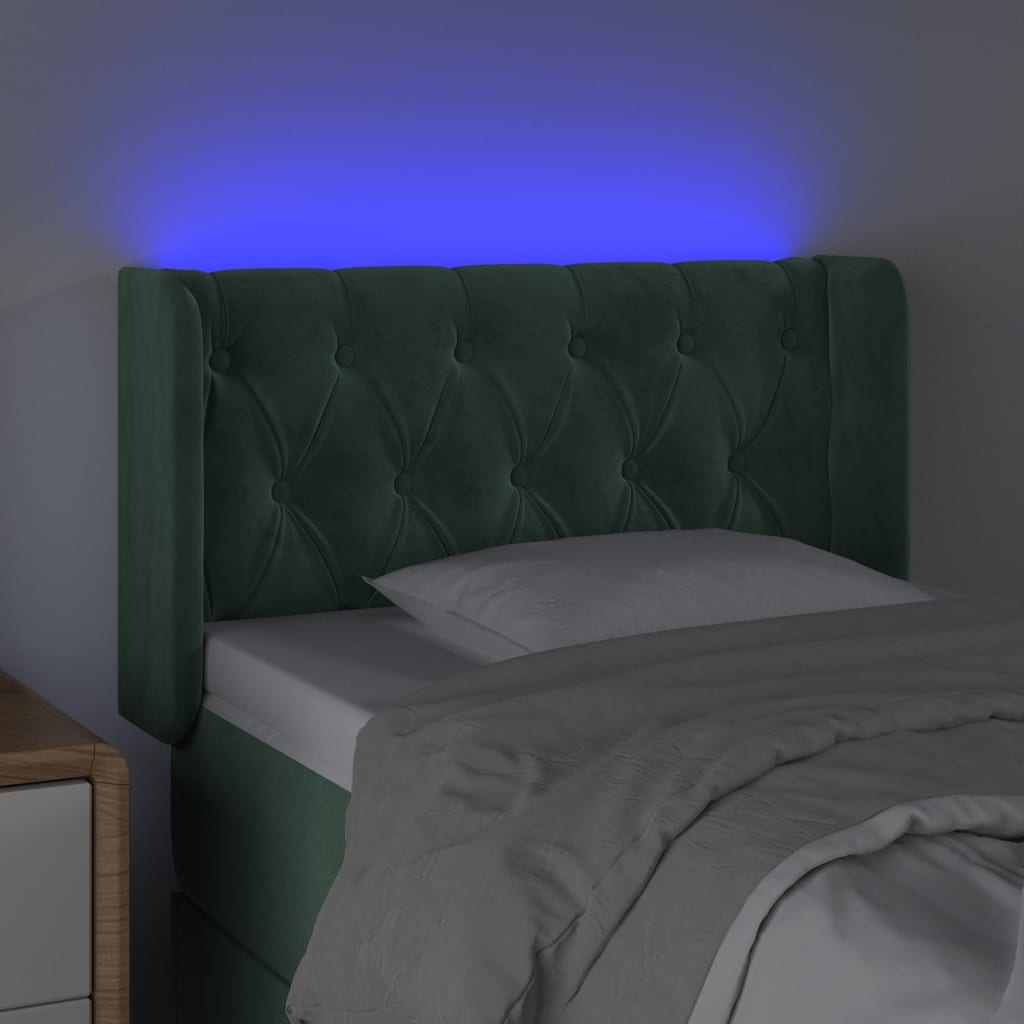vidaXL LED posteljno vzglavje temno zeleno 83x16x78/88 cm žamet