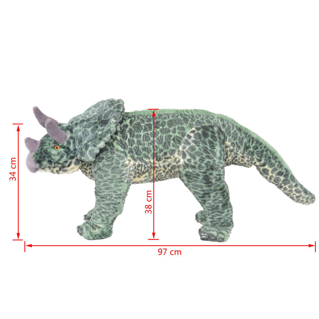 vidaXL Stoječa plišasta igrača dinozaver triceratops zelen XXL