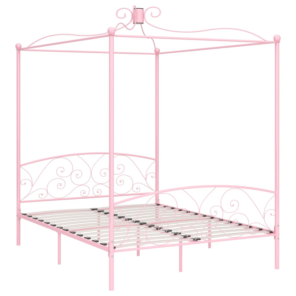 vidaXL Posteljni okvir z ogrodjem za baldahin roza kovinski 180x200 cm