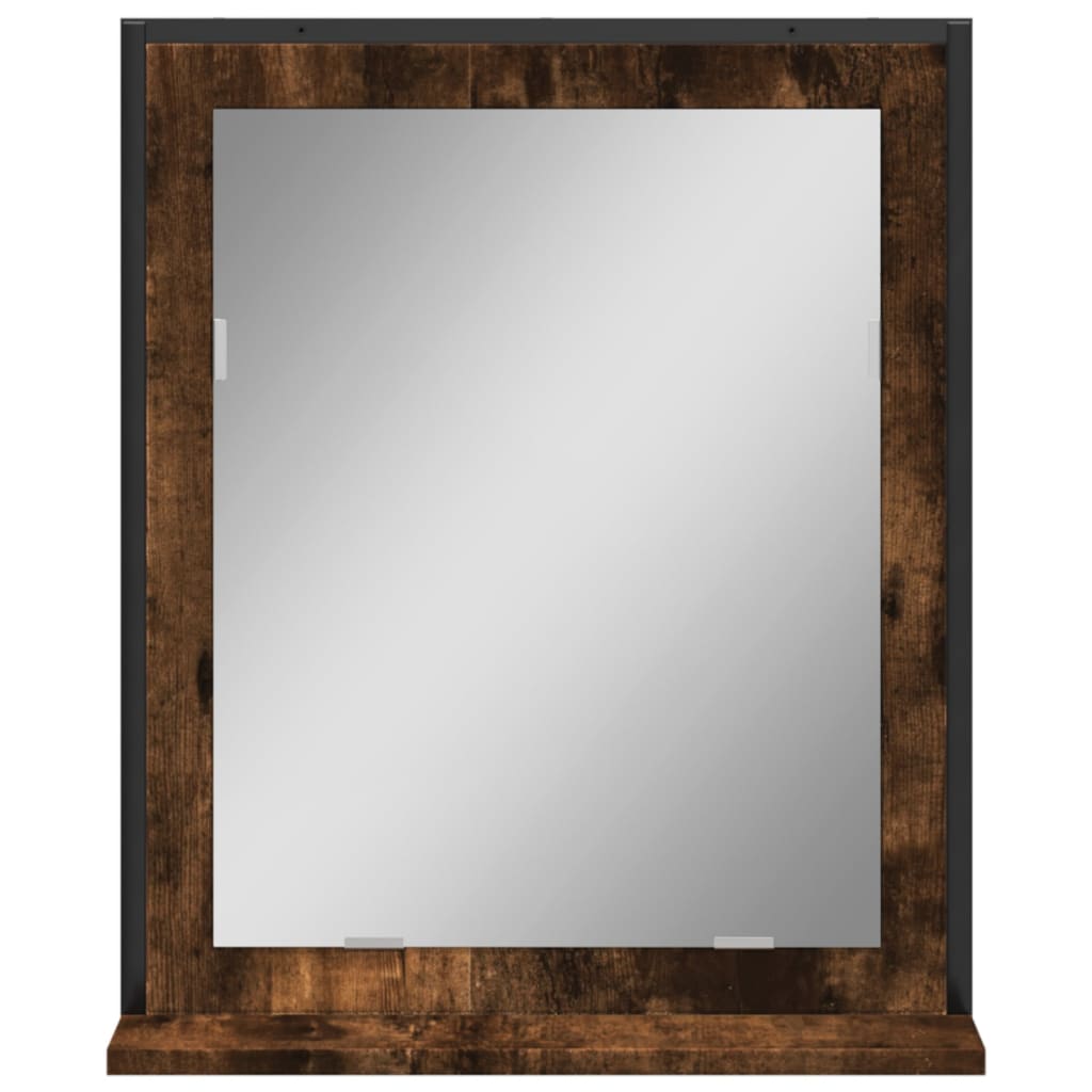 vidaXL Kopalniško ogledalo s polico dimljeni hrast 50x12x60 cm