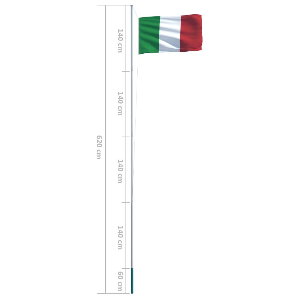 vidaXL Zastava Italije in aluminijast zastavni drog 6,2 m