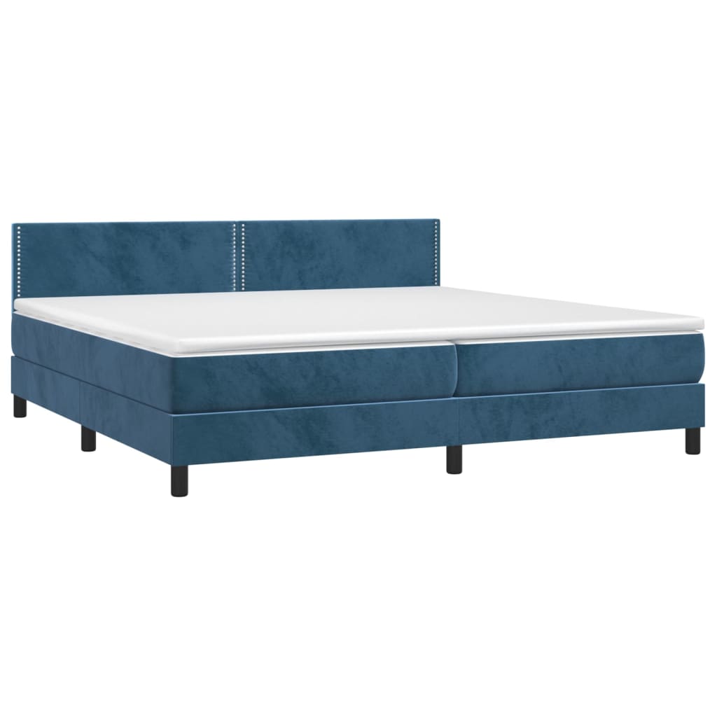 vidaXL Box spring postelja z vzmetnico LED temno modra 200x200cm žamet