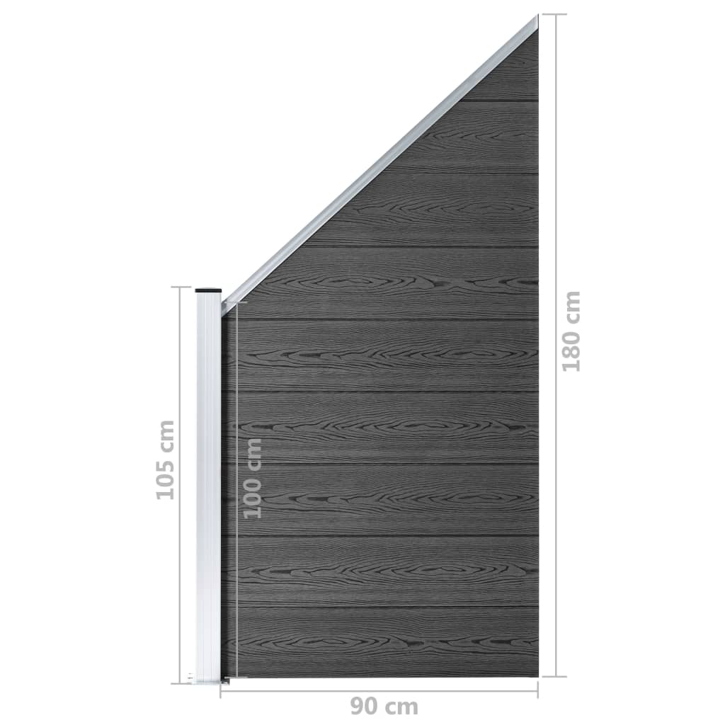 vidaXL Komplet ograjnih panelov WPC 619x(105-186) cm črn