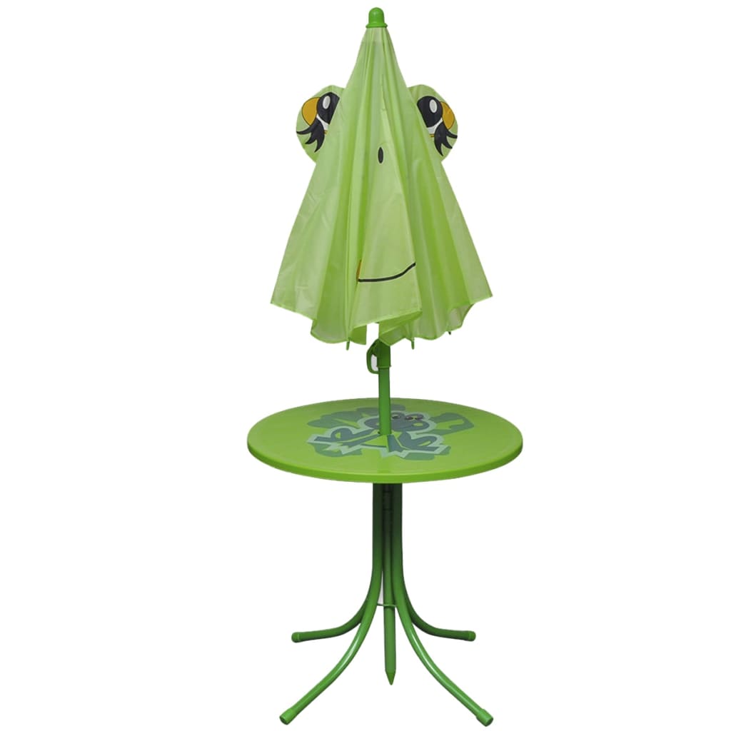 vidaXL Otroška vrtna bistro garnitura s senčnikom 3-delna zelena