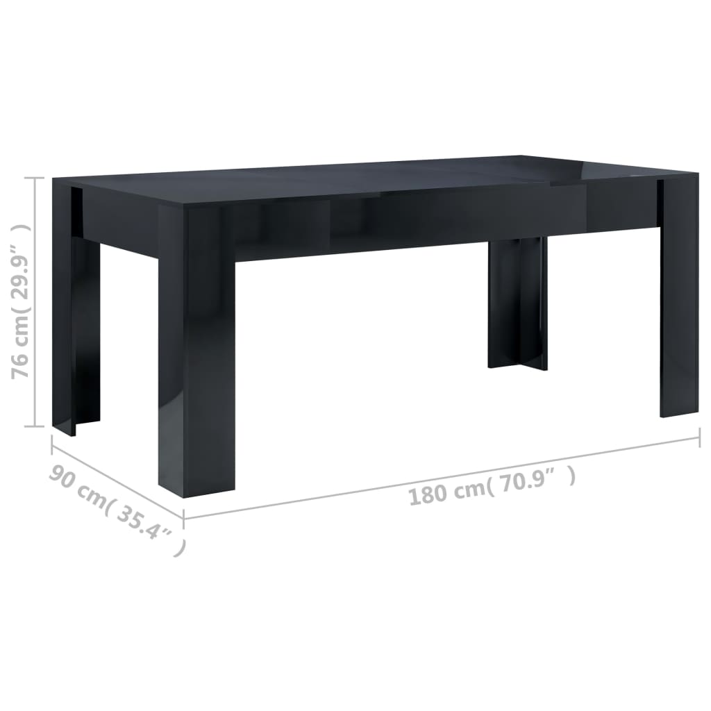 vidaXL Jedilna miza visok sijaj črna 180x90x76 cm iverna plošča