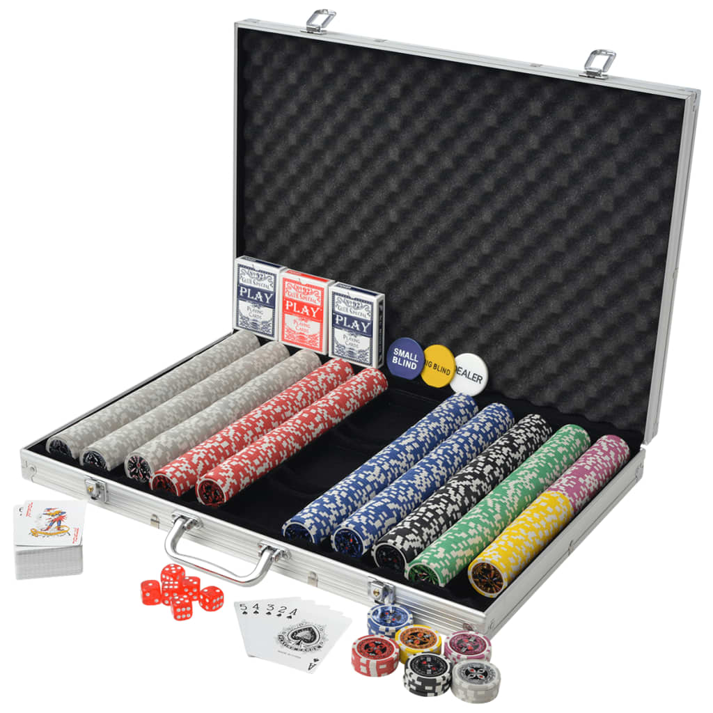vidaXL Poker Set s 1000 Laserskimi Žetoni Aluminij