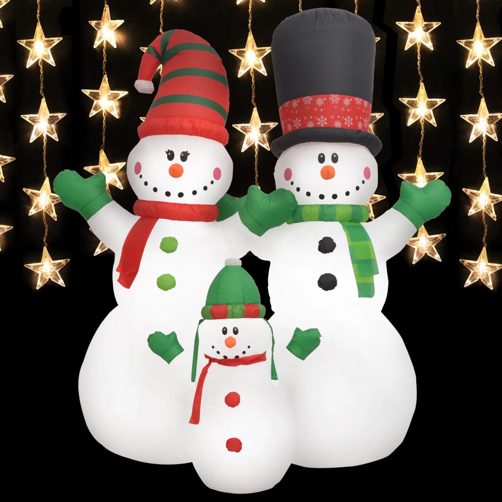 vidaXL Napihljiva družina snežakov z LED lučkami 240 cm
