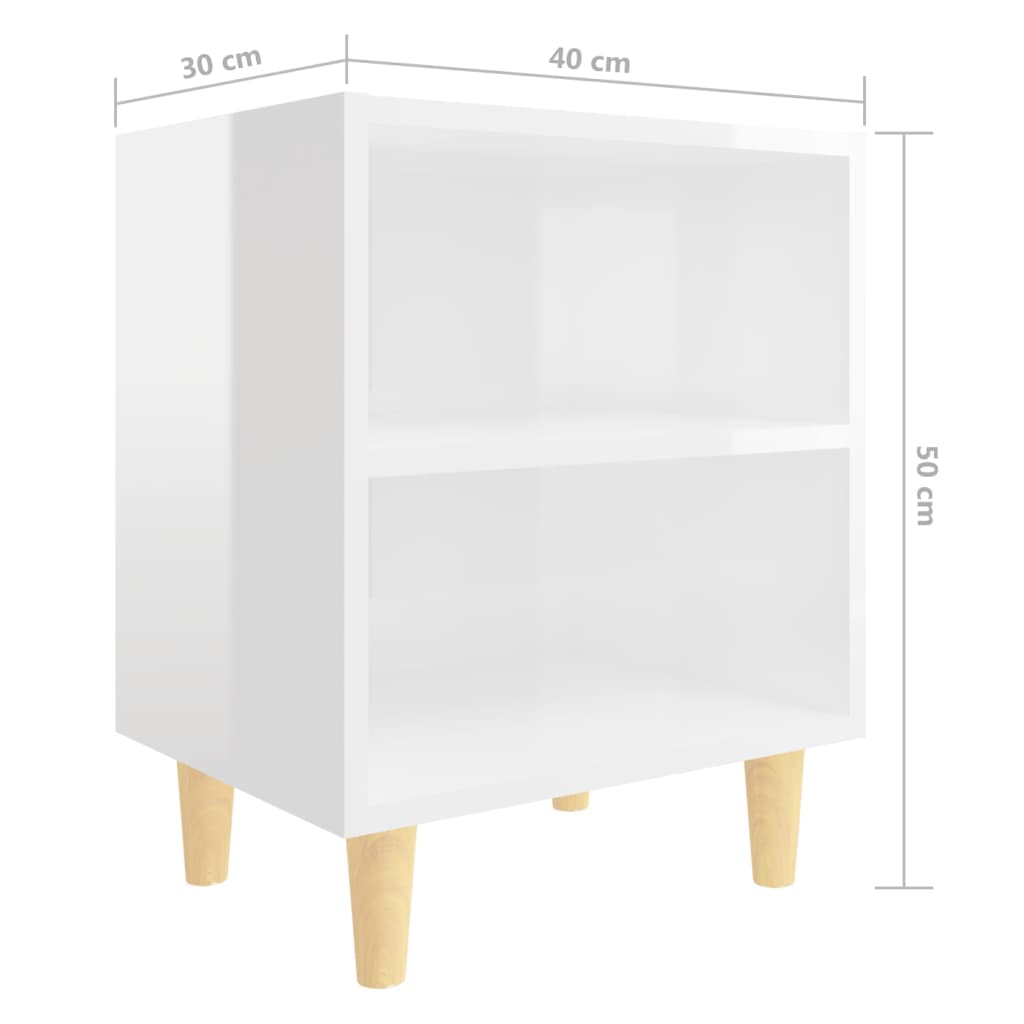 vidaXL Nočna omarica z lesenimi nogami visok sijaj bela 40x30x50 cm