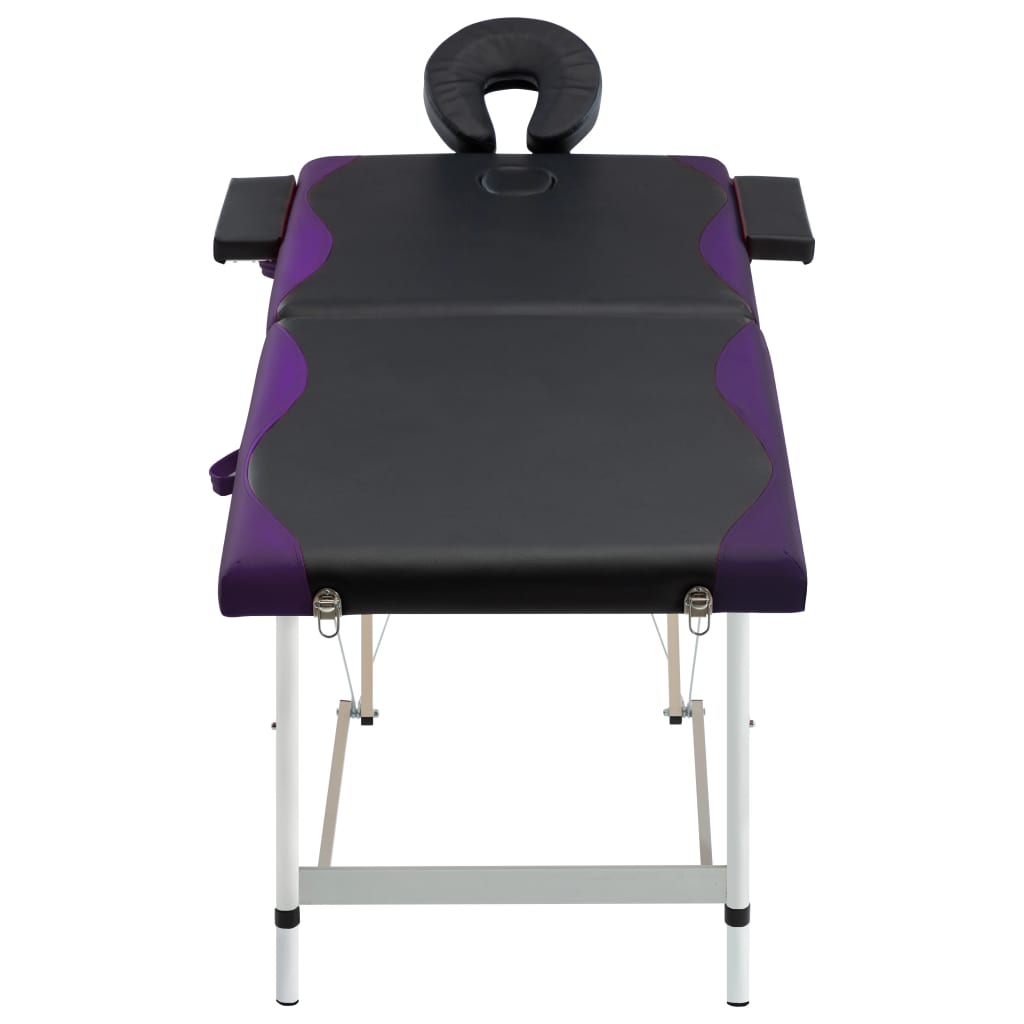 vidaXL 2-conska zložljiva masažna miza aluminij črna in vijolična