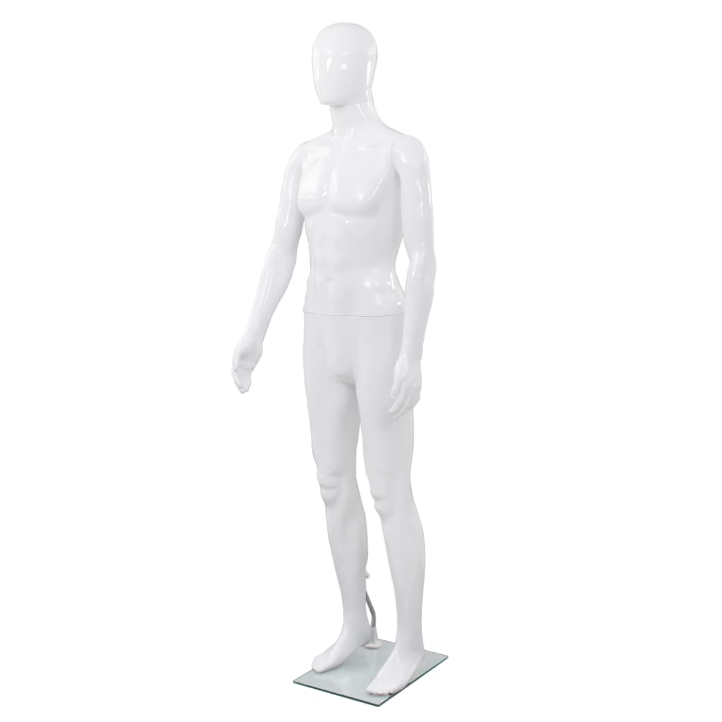 vidaXL Celotna moška izložbena lutka s stekleno osnovo bela 185 cm