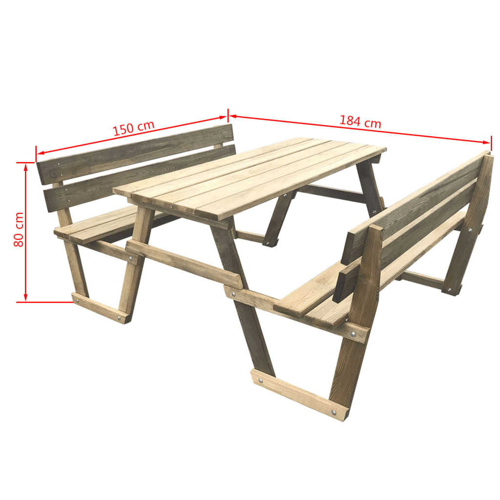 vidaXL Piknik miza s klopmi 150x184x80 cm impregnirana borovina