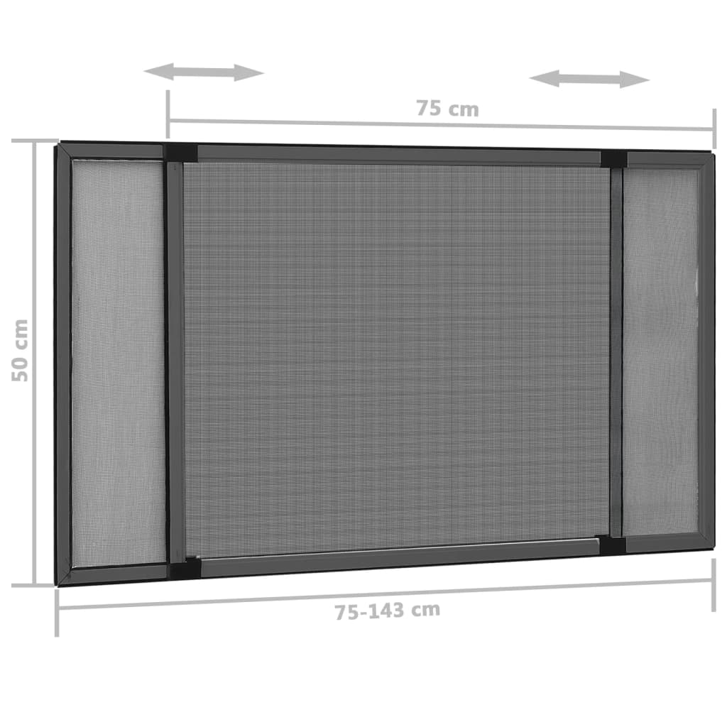vidaXL Raztegljiv komarnik za okna antraciten (75-143)x50 cm