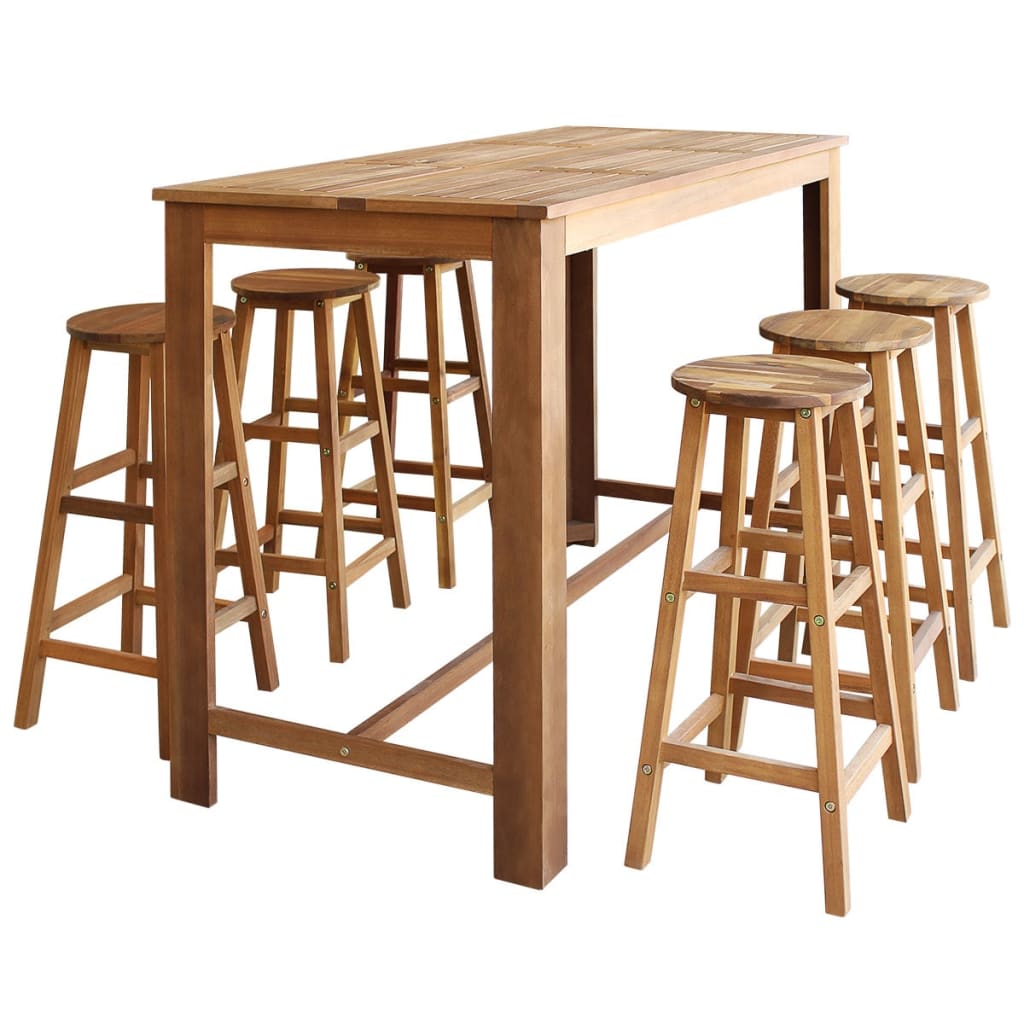 vidaXL Barska miza in stolčki 7 kosov trden akacijev les