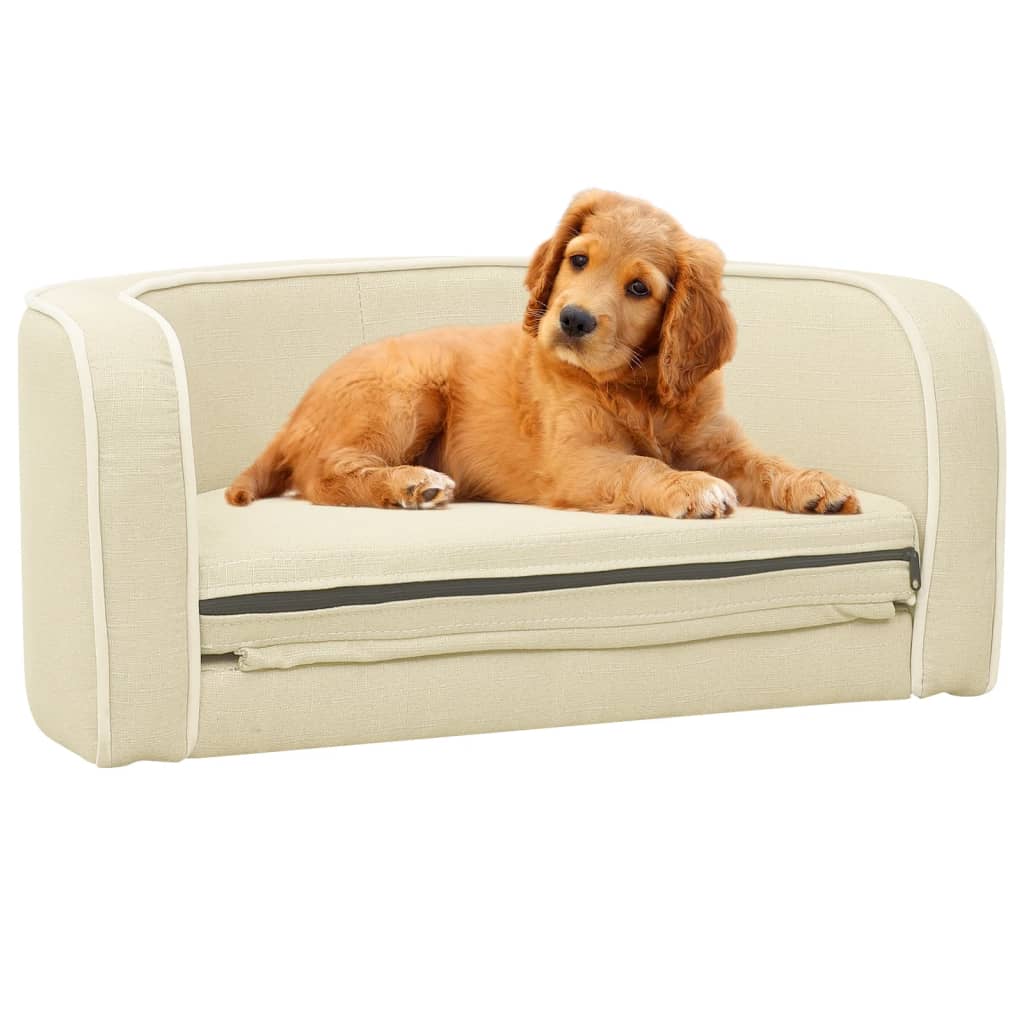vidaXL Zložljiv pasji kavč krem 76x71x30 cm s platneno pralno blazino