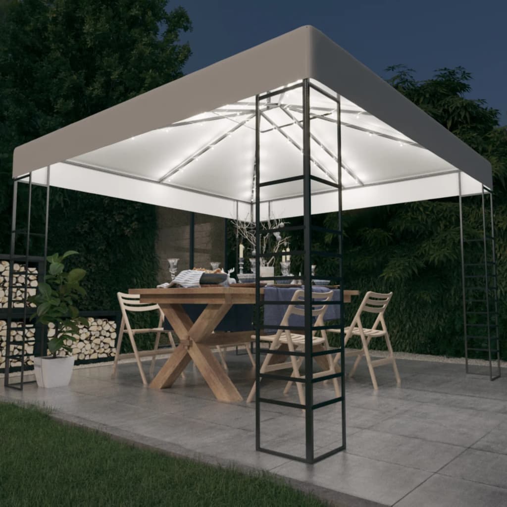 vidaXL Vrtni šotor z LED lučkami 3x3 m bel