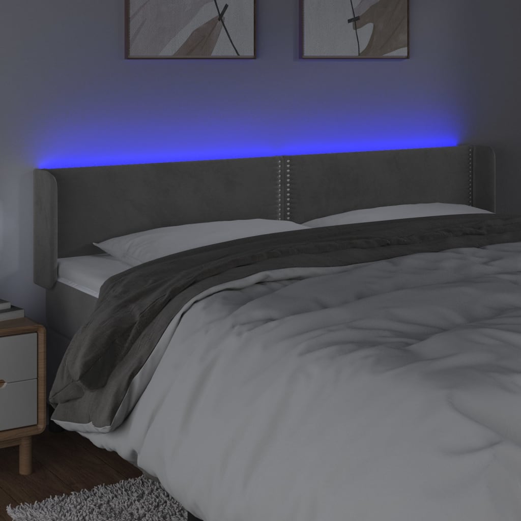 vidaXL LED posteljno vzglavje svetlo sivo 183x16x78/88 cm žamet