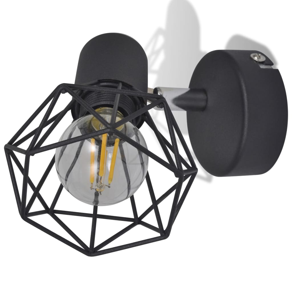 Industrijska svetilka z žičnim okvirjem in LED žarnico 2 kosa črna