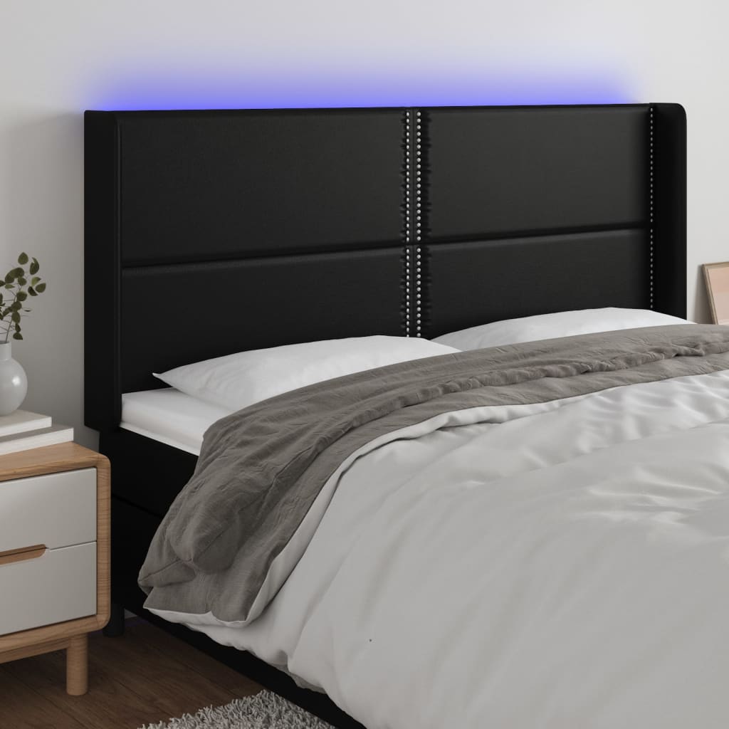 vidaXL LED posteljno vzglavje črno 183x16x118/128 cm umetno usnje