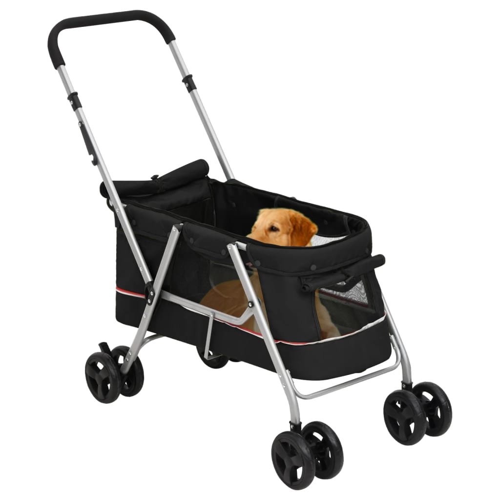 vidaXL Zložljiv pasji voziček črn 100x49x96 cm laneno blago