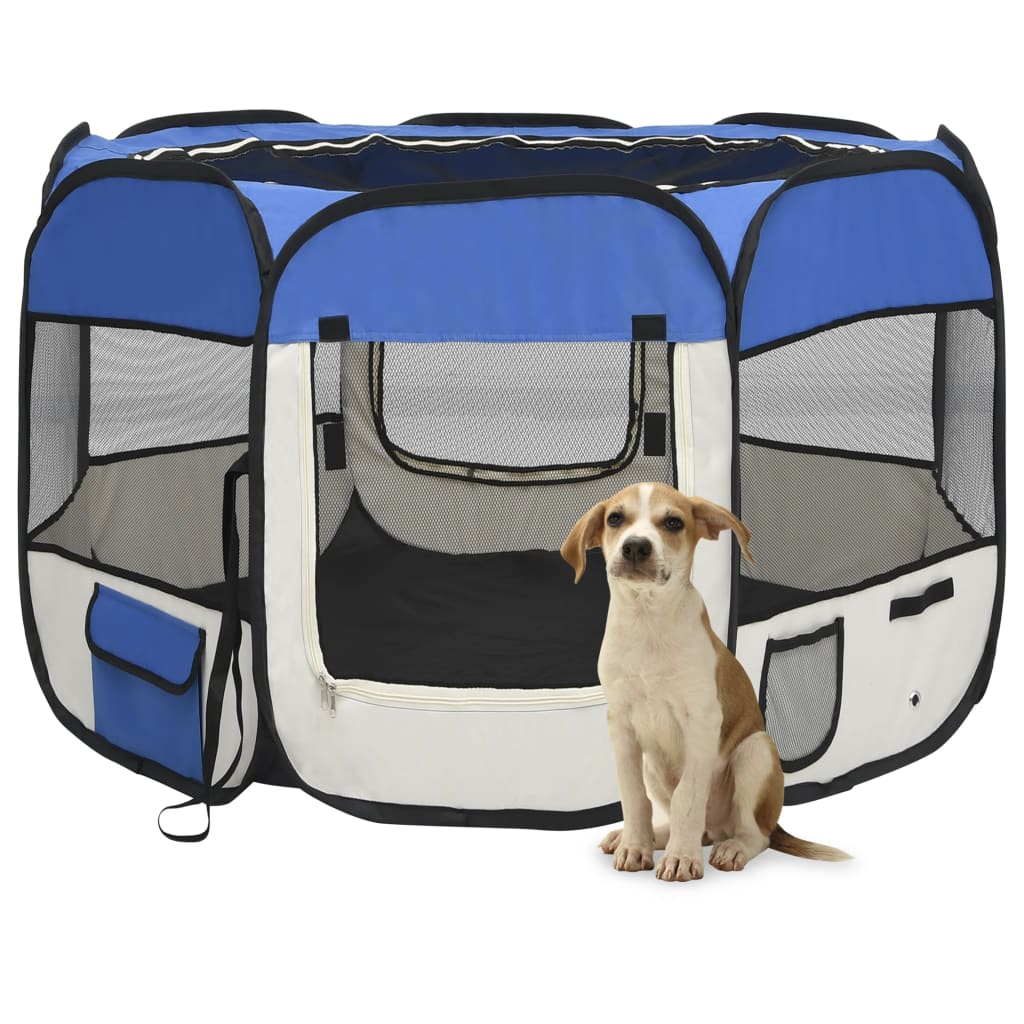 vidaXL Zložljiva pasja ograjica s torbo modra 90x90x58 cm