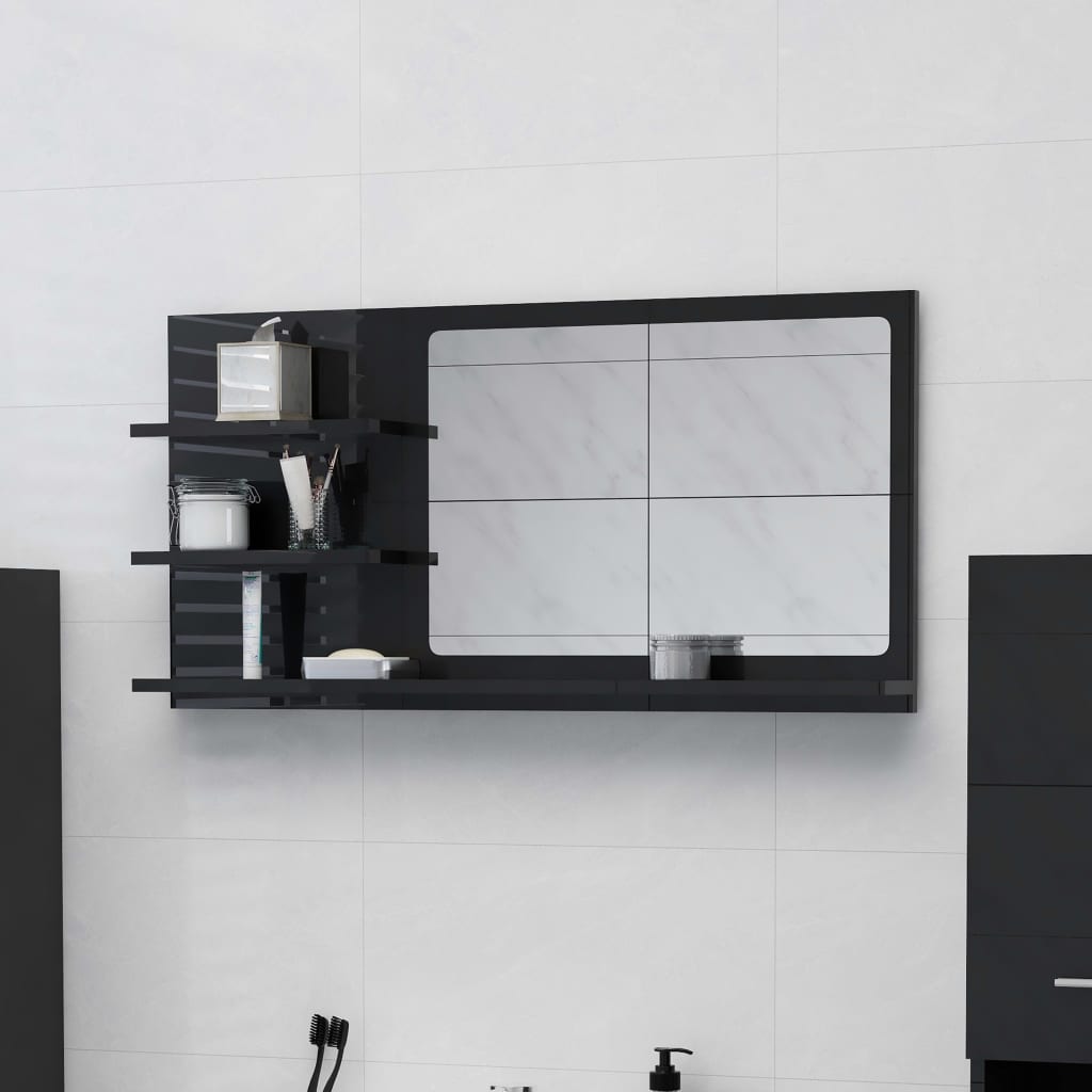 vidaXL Kopalniško ogledalo visok sijaj črno 90x10,5x45 cm iverna pl.