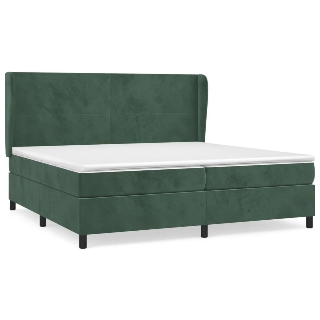 vidaXL Box spring postelja z vzmetnico temno zelena 200x200 cm žamet