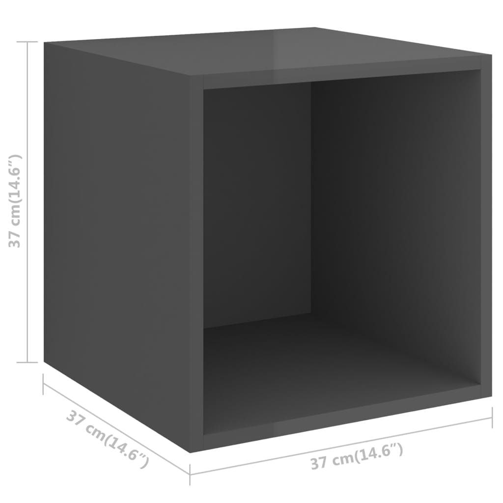 vidaXL Stenska omarica visok sijaj siva 37x37x37 cm iverna plošča