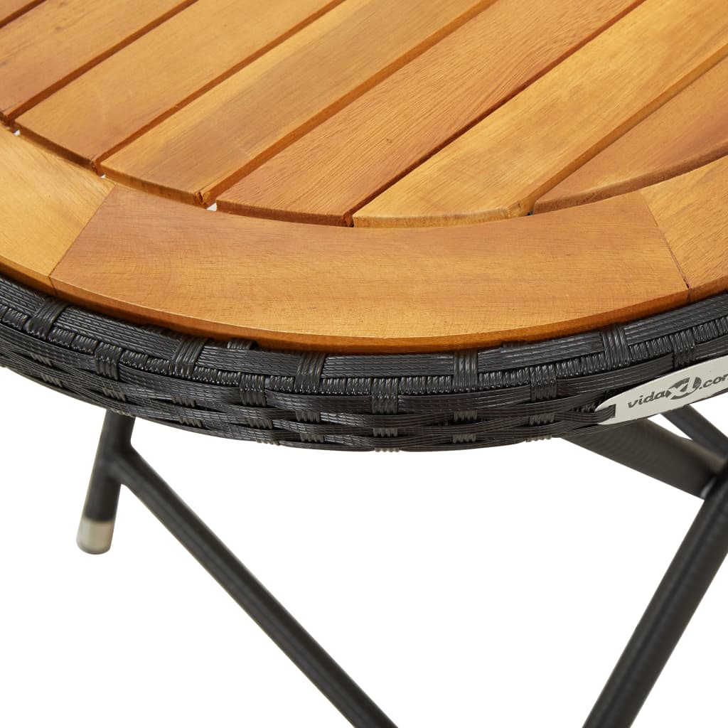 vidaXL Čajna mizica črna 60 cm poli ratan in trden akacijev les