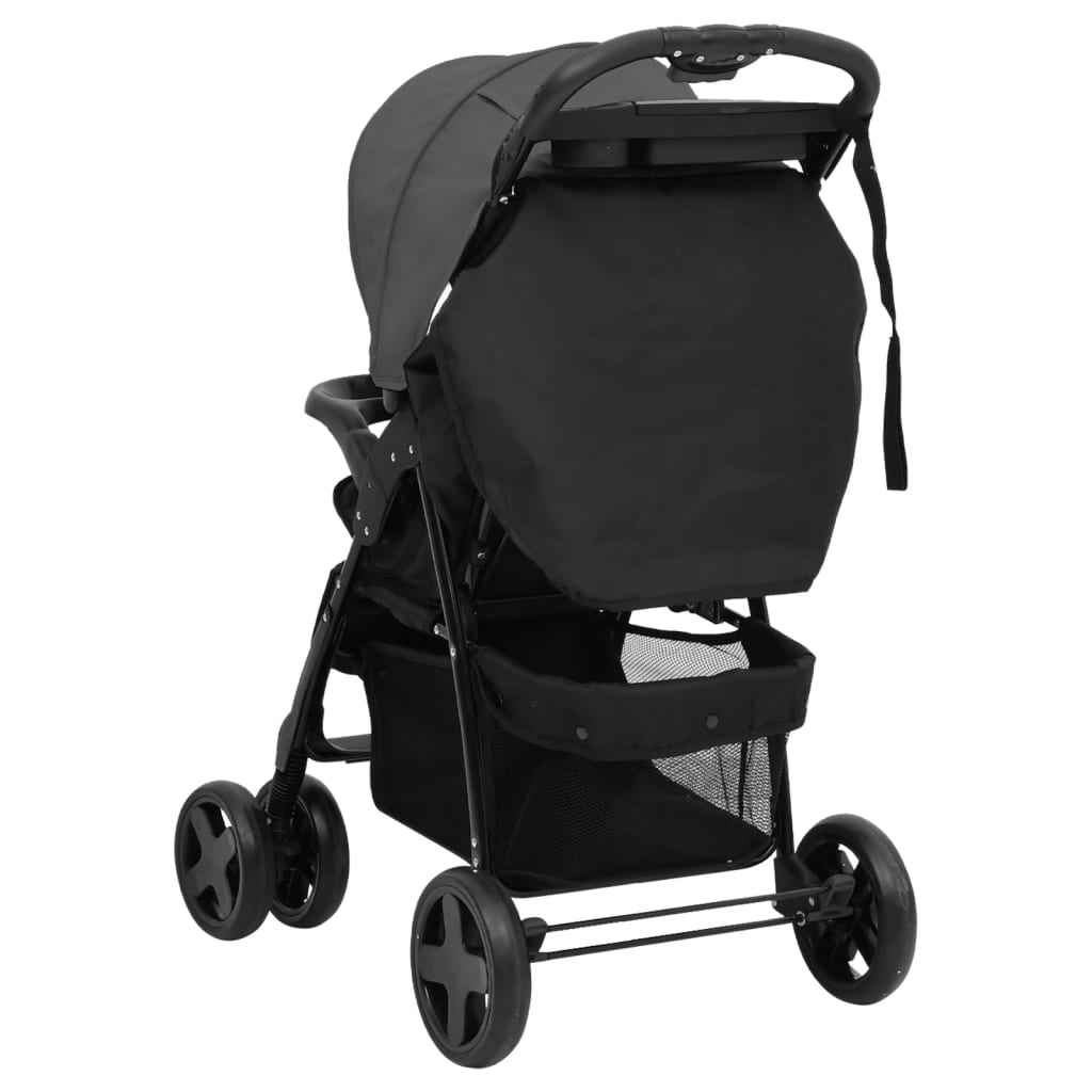 vidaXL Otroški voziček 2 v 1 temno siv in črn jeklen